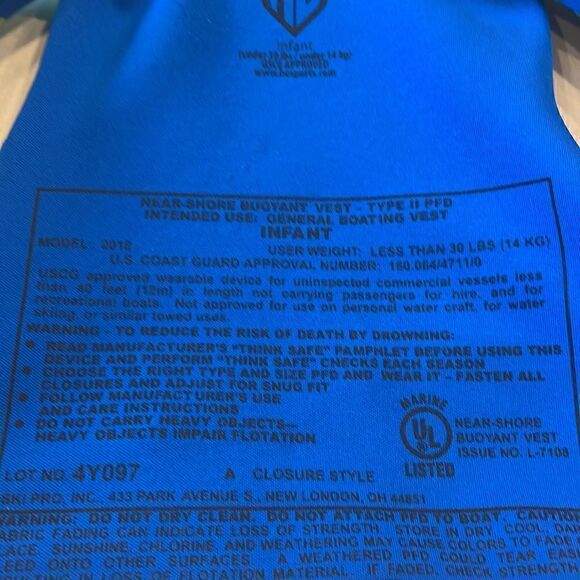 Ho sports infant life jacket, used very little. Cute colors unisex. - Picture 5 of 5